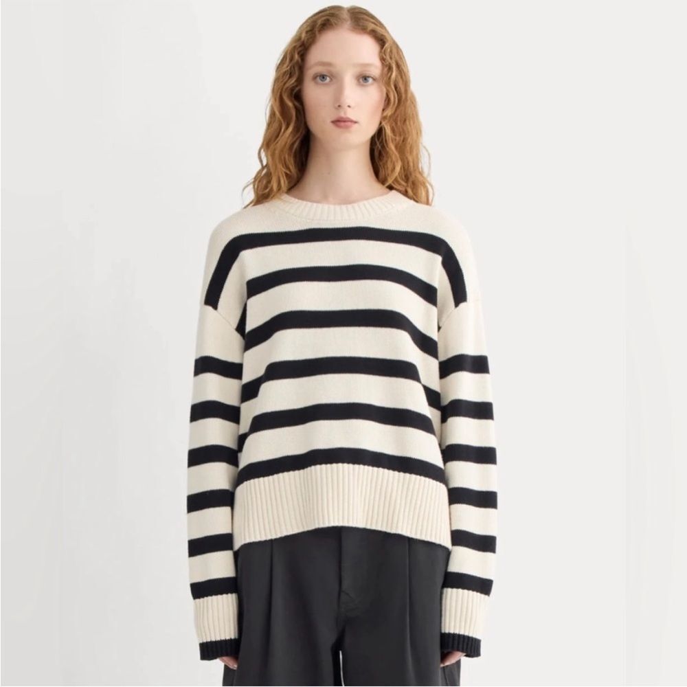 New Everlane The Organic Cotton Crew Sweater in Canvas/Black Size S